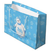 1. Schneemann und -schneeflocken des Babys Große Geschenktüte (Vorderseite Schrägansicht)