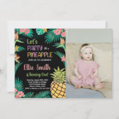 1. Schwarz-Orange-grüne Ananas mit Foto Einladung (Vorderseite)