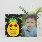 1. Schwarzer Ananas Geburtstag w Foto Einladung (Stehend Vorderseite)