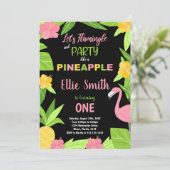 1. Schwarzer Flamingo & Ananas Geburtstag Einladung (Stehend Vorderseite)