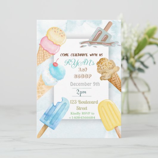 1. Scoop Icecream Thema Geburtstag Einladung (Stehend Vorderseite)