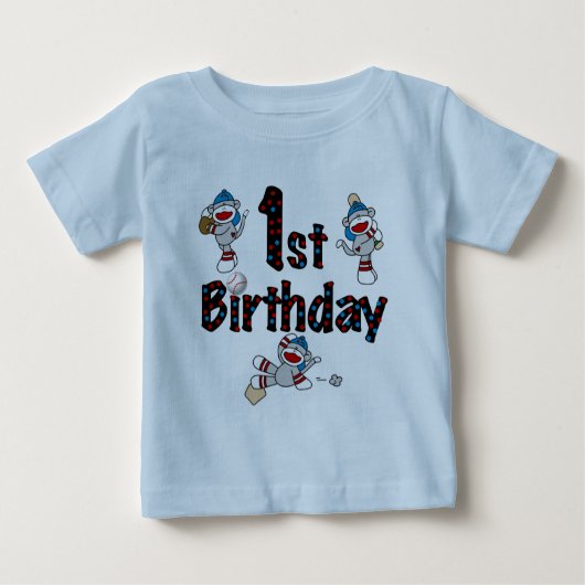 1. Socken-Affe-Baseball-Geburtstag Baby T-shirt (Vorderseite)