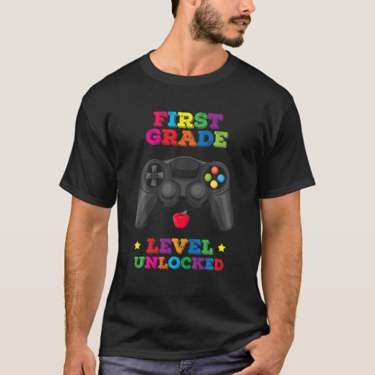 1. Stufe Entsperrter Video-Gamer zurück zur Schule T-Shirt (Vorderseite)