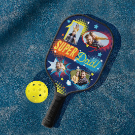 #1 Super Vater Comic Book Bubbles Custom Vier Foto Pickleball Schläger