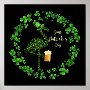1 Süße Irische Shamrock Flamingo St. Patrick's Day Poster