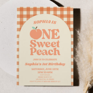1 Sweet Peach Orange Erstes 1. Geburtstag Party Einladung