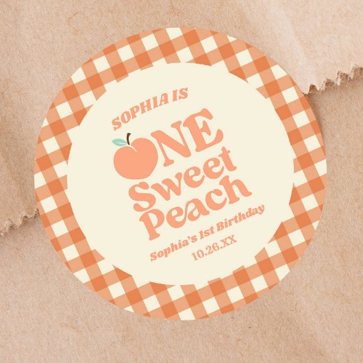 1 Sweet Peach Orange Erstes 1. Geburtstag Party Runder Aufkleber