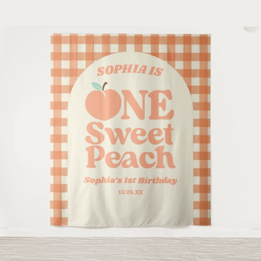 1 Sweet Peach Orange Erstes 1. Geburtstag Party Wandteppich (Vorderseite)