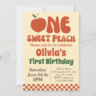 1 Sweet Peach- Retro Pfirsich 1. Geburtstag Einladung