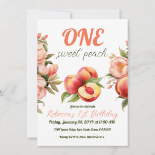 1 Sweet Peach Summer Floral 1. Geburtstag Einladung