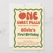 1 Sweet Peach- Wavy Retro Pfirsich 1. Geburtstag Einladung (Vorderseite)