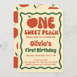 1 Sweet Peach- Wavy Retro Pfirsich 1. Geburtstag Einladung