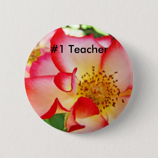 1. Taster für Red White Rose Blume hell Button (Vorderseite)