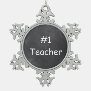 #1 Teacher Chalkboard Design Geschenk Idee Schneeflocken Zinn-Ornament