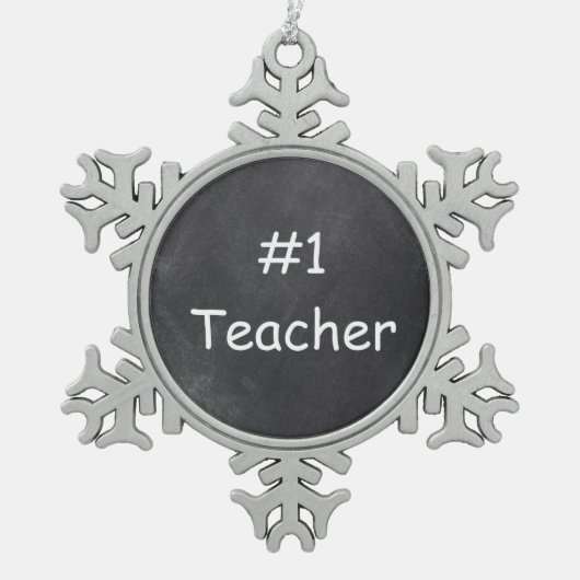 #1 Teacher Chalkboard Design Geschenk Idee Schneeflocken Zinn-Ornament (Vorderseite)