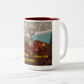 1 Thessaloniker 5:18 In allem danke. Zweifarbige Tasse (VorderseiteRechts)