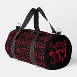 1 Thru Ten Typography In Red On Black Pattern Duffle Bag