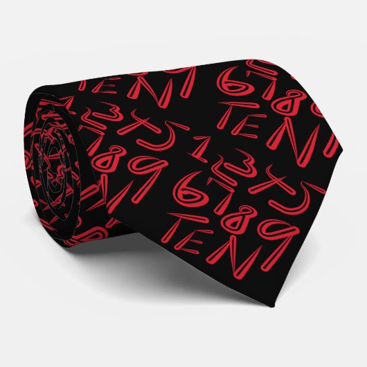 1 Thru Ten Typography In Red On Black Pattern Krawatte (Gerollt)