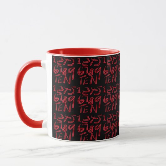 1 Thru Ten Typography In Red On Black Pattern Tasse (Links)