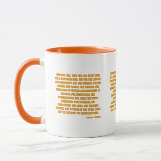 1 Timothy 1:9-10 KJV Bibelschrift Zwei-Tone Tasse (Links)