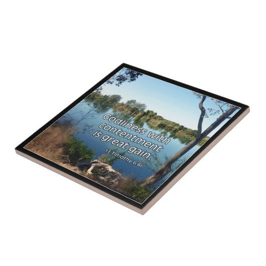 1 Timothy 6v6 - Gottgefälligkeit mit Zufriedenheit Fliese (Seite)