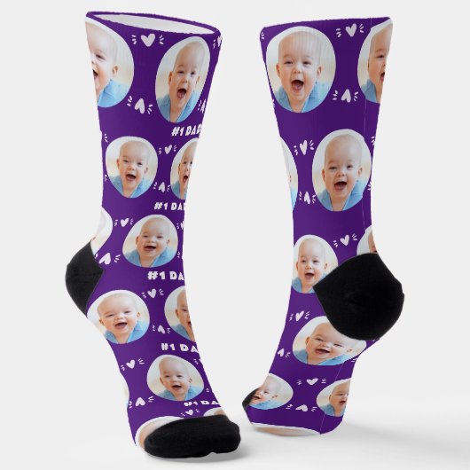#1 Vater Baby oder Child Foto Lila Vatertag Socken (Gewinkelt)