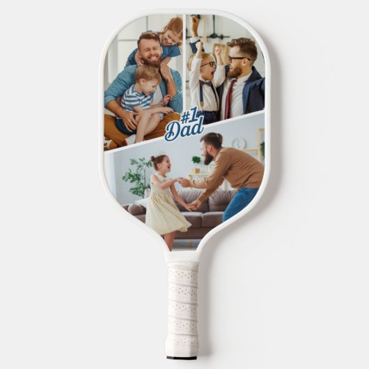 #1 Vater mit 3 Fotos beidseitig Pickleball Schläger (Rückseite)