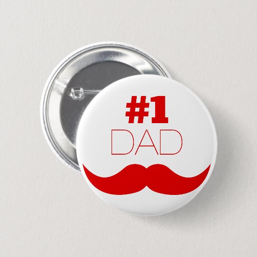 1. Vater Red Mustache - Nummer eins Button (Vorne & Hinten)