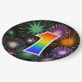 1. Veranstaltung - Spaß, farbenfroh, kühl, Regenbo Pappteller (Schrägansicht)