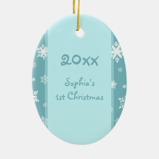 1. Verzierung des aquamarinen Foto-Babys Keramikornament (Hinten)