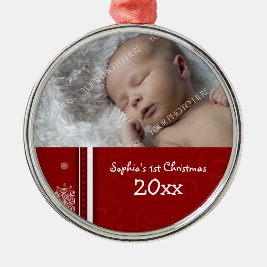 1. Verzierung des Foto-Babys Weihnachts Silbernes Ornament (Vorne)