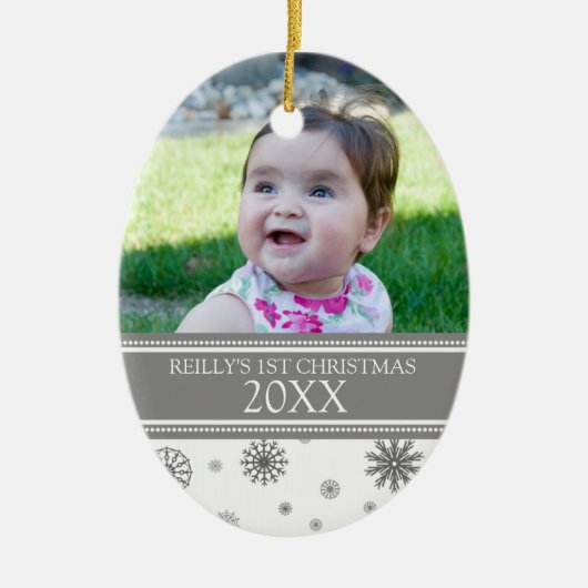 1. Verzierung des grauen Schnee-Foto-Babys Keramikornament (Vorne)