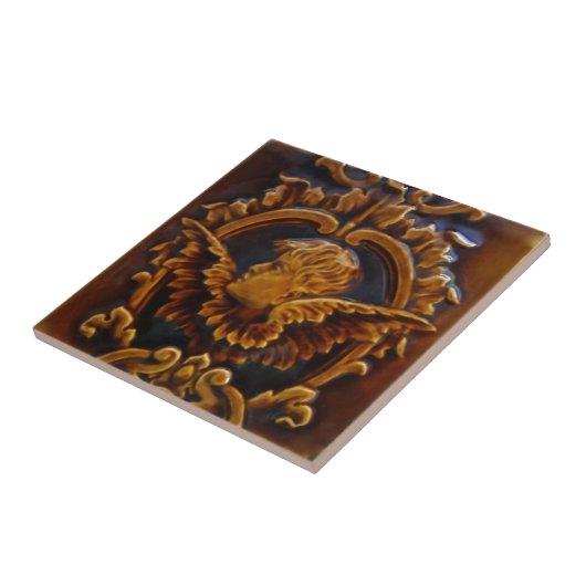1 von 2 antiken Viktorianischen Zherub Engel Tile Fliese (Seite)