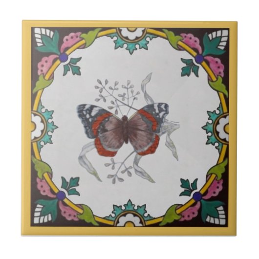 1 von Set der Repro Antique Minton Butterfly Serie Fliese (Vorderseite)