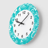 1 Wand-Uhr-aquamariner blauer weißer Damast mit Große Wanduhr (Winkel)