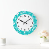 1 Wand-Uhr-aquamariner blauer weißer Damast mit Große Wanduhr (Zuhause)