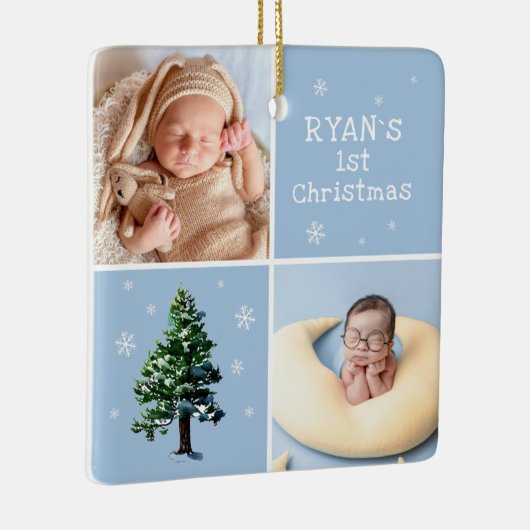 1. Weihnachten 2 Fotos Pine Tree Schneeflocken Keramikornament (Rechts)