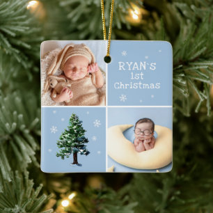 1. Weihnachten 2 Fotos Pine Tree Schneeflocken Keramikornament