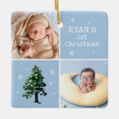 1. Weihnachten 2 Fotos Pine Tree Schneeflocken Keramikornament (Vorderseite)