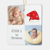 1. Weihnachten 2 Fotos Weihnachtsmannmütze Snowfla Keramikornament (Links)