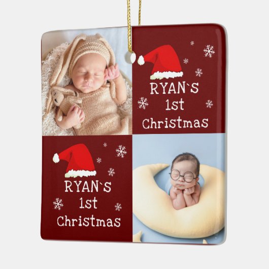 1. Weihnachten 2 Fotos Weihnachtsmannmütze Snowfla Keramikornament (Links)