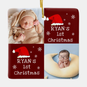 1. Weihnachten 2 Fotos Weihnachtsmannmütze Snowfla Keramikornament