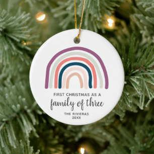 1. Weihnachten als Familie von 3 Personalisierten  Keramik Ornament