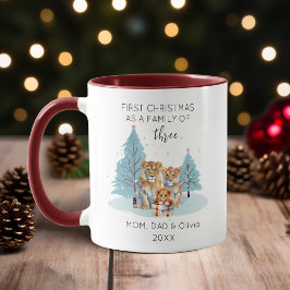 1. Weihnachten als Familie von 3 Wasserfarben Löwe Tasse