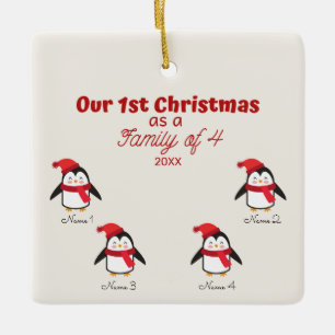 1. Weihnachten als Familie von 4 Pinguin-Ornament Keramikornament