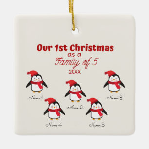 1. Weihnachten als Familie von 5 Pinguinen Ornamen Keramikornament