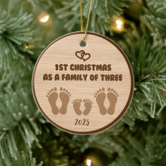 1. Weihnachten als Familie von drei Keramik Ornament