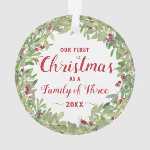 1. Weihnachten als Familie zu Dritt Foto-Kranz Ornament