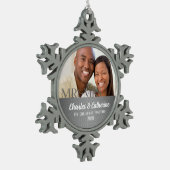 1. Weihnachten als Foto von Herrn und Frau Silver Schneeflocken Zinn-Ornament (Links)