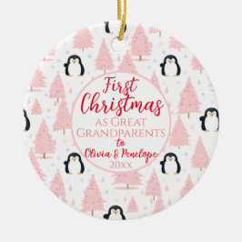 1. Weihnachten als große Großeltern Pinguin Pink Keramik Ornament